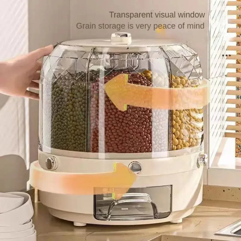 Dispenser D Alimentos Giratório C 6 Divisões P Grãos Cereais 360 ° para Arroz，Feijão, Alimento Seco