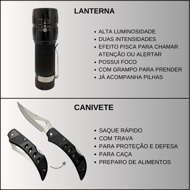 Kit Sobrevivência 80 itens Emergência Primeiros Socorros Acampamento Tático Militar Aventura Trilha