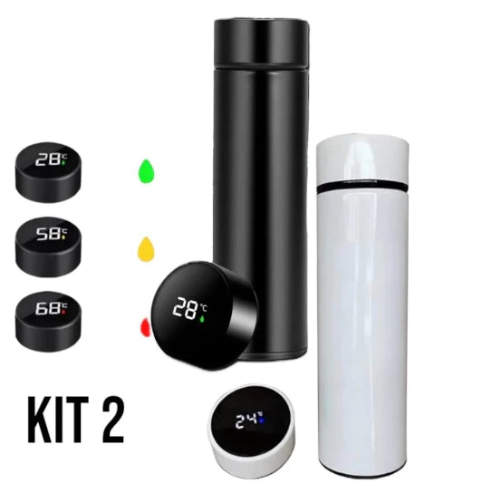 KIT 2 Garrafas Aço Inox Térmica Digital Termômetro 500ml Led Sensor Garrafa Inteligente Premium