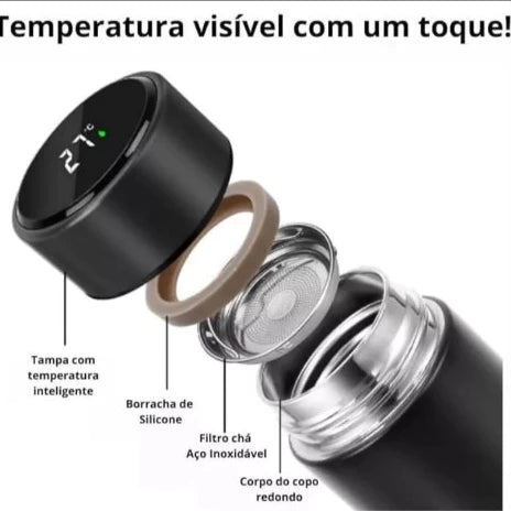 KIT 2 Garrafas Aço Inox Térmica Digital Termômetro 500ml Led Sensor Garrafa Inteligente Premium