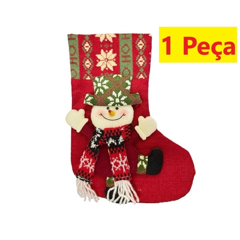 Meia Bota De Natal Vermelho Boneco De Neve 25.2x17.5Cm Para Guardar Doces E Presentes Decoração