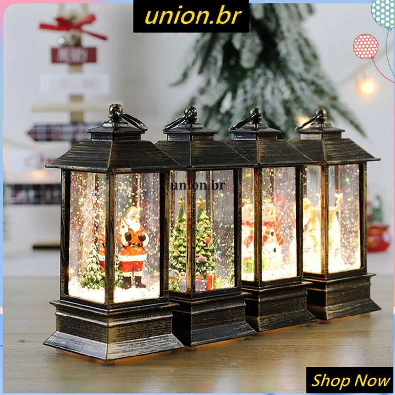 Lanterna De Natal Com Lâmpada De Neve LED Mesa De Bronze Ornamentos Pendurados Nocturnos