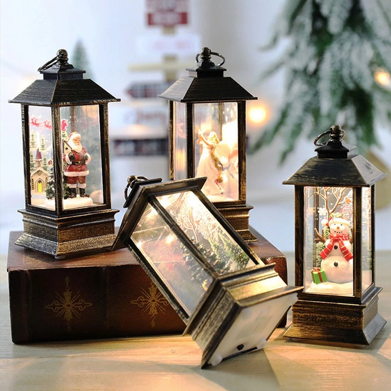 Lanterna De Natal Com Lâmpada De Neve LED Mesa De Bronze Ornamentos Pendurados Nocturnos