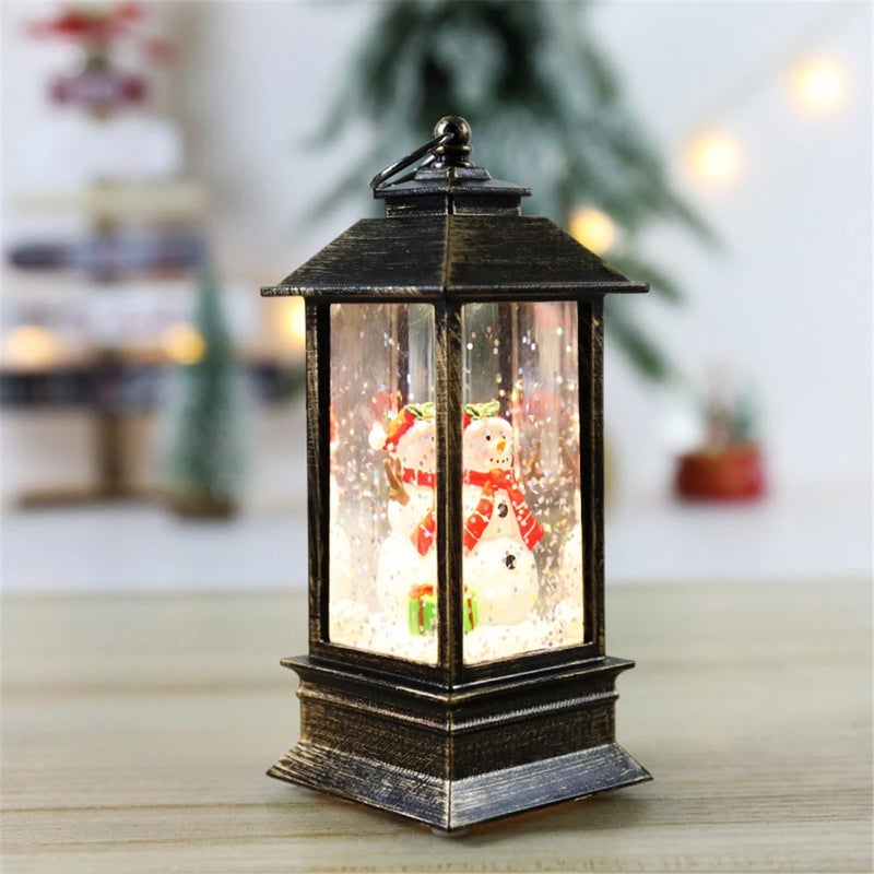 Lanterna De Natal Com Lâmpada De Neve LED Mesa De Bronze Ornamentos Pendurados Nocturnos