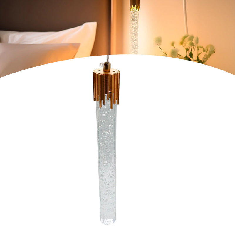 Luminária Pendente Moderno Dourado Sabre Cilindro Cristal Led 3 Cores Bivolt 110v/220v Pd36